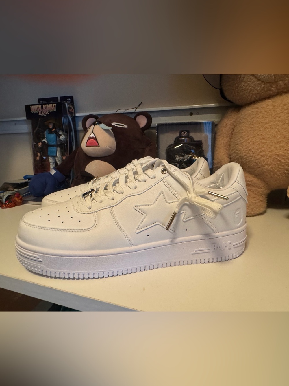 Bape White Low-Top STA Leather Sneakers